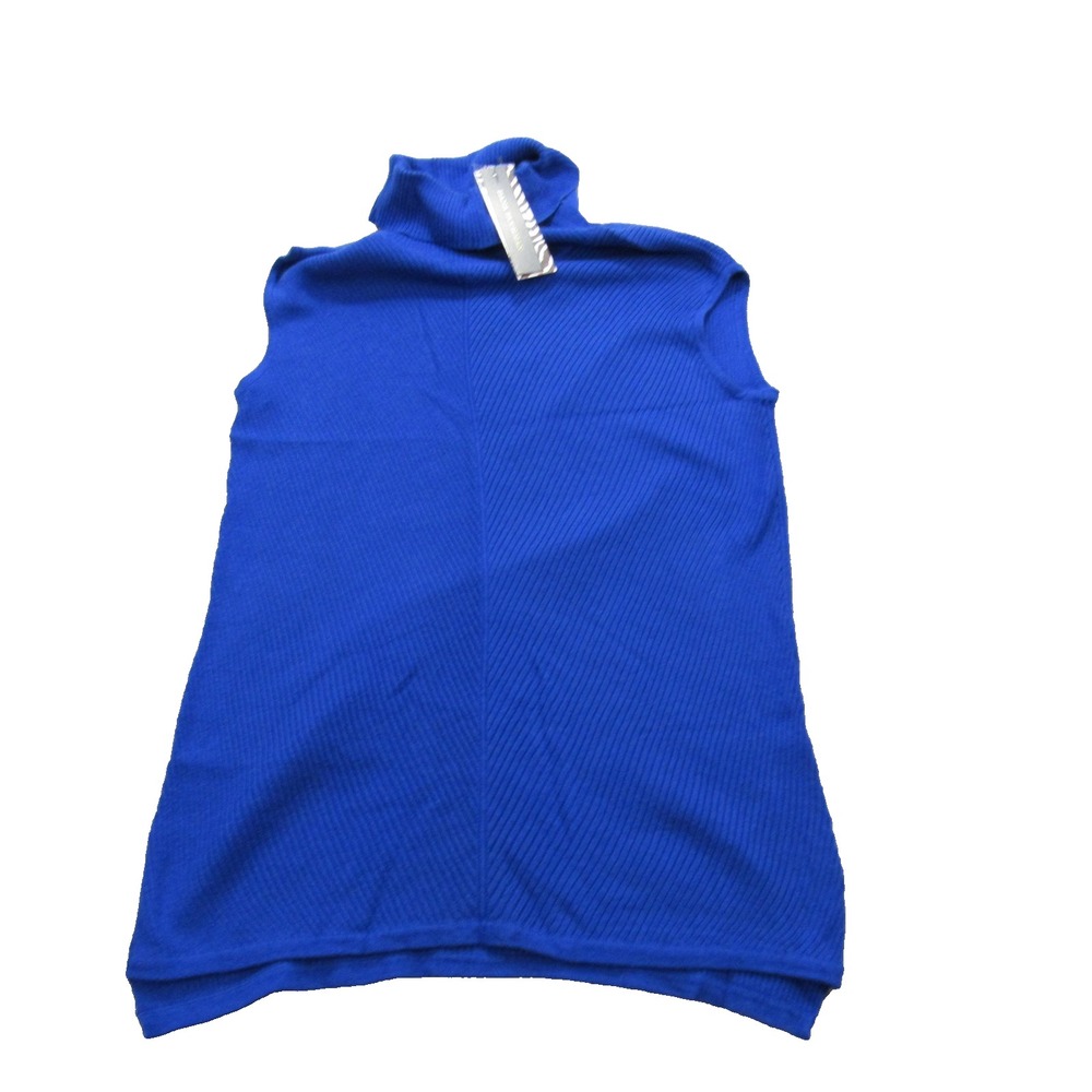 Dana Buchman Sweater Womens Medium Blue Cobalt Turtleneck Sleeveless Ribbed Knit